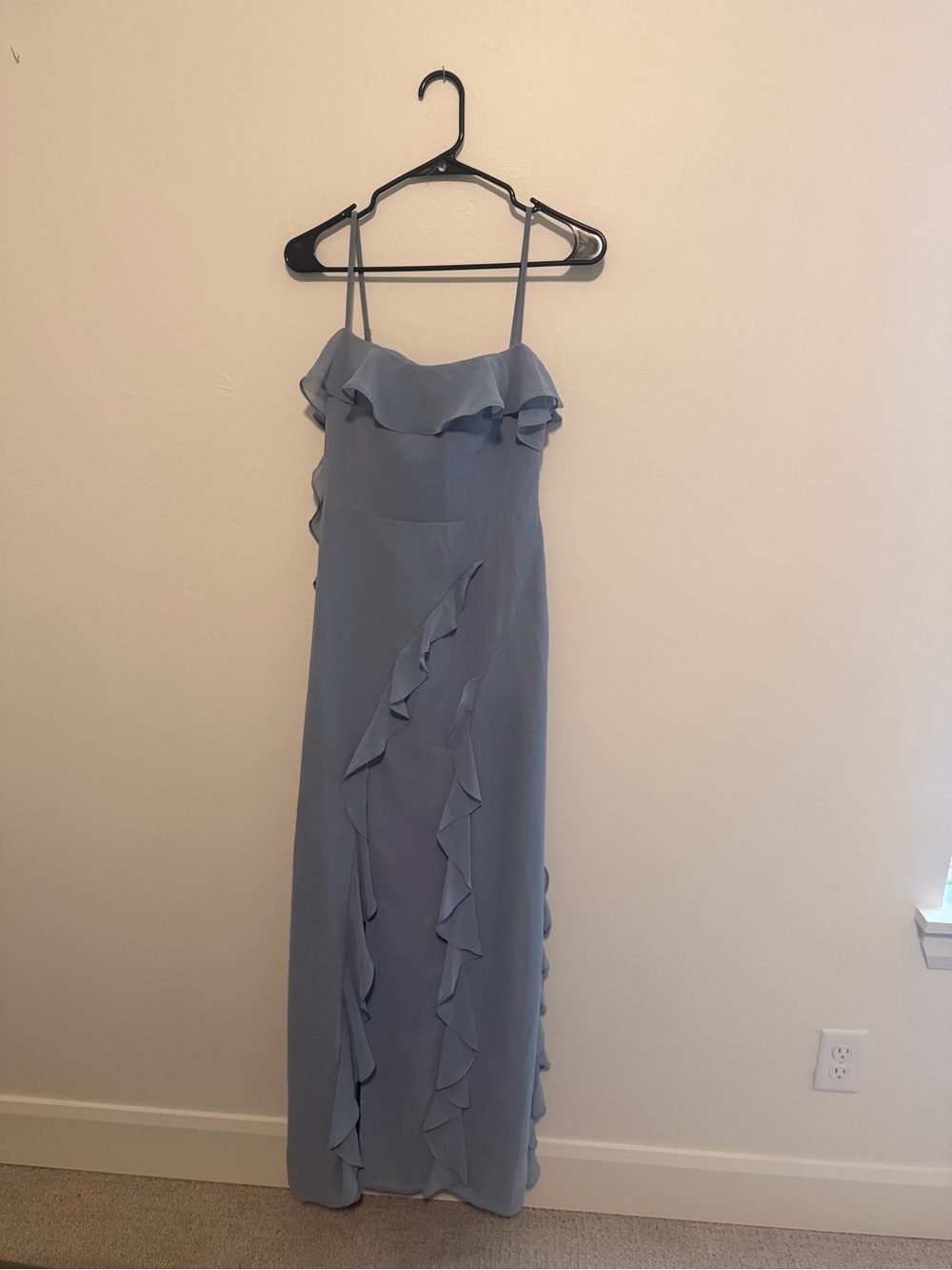 Azazie Dusty Blue Ruffle-Trim Maxi Dress